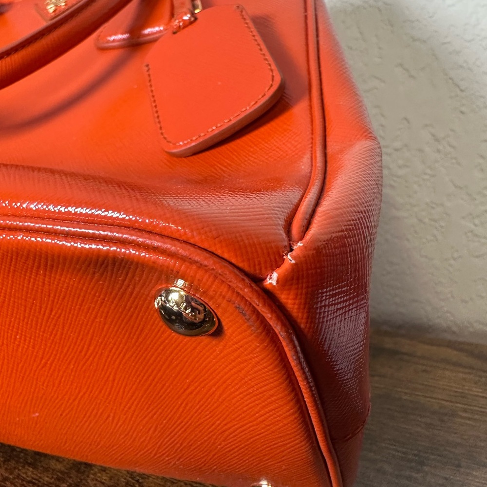 Prada Orange Saffiano Leather Satchel with Gold Hardware - Picture 9 of 15